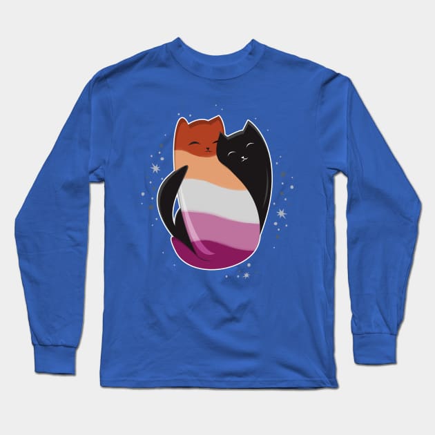 Lesbian Cat LGBT Gay Pride Flag Long Sleeve T-Shirt by Psitta